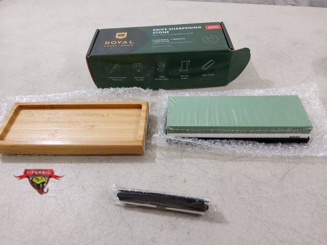 Lot 7-134661 - New! Royal knife sharpening stone with non-slip bamboo base.