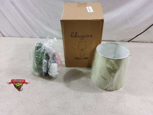 Lot 7-132626 - Ceramic green lamp with shade. 6.75" X 15.25"H.
