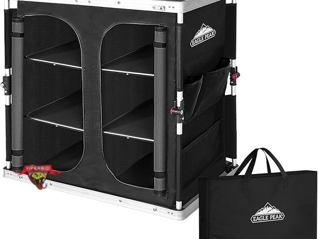 Lot 7-131134 - Retail value $159! Eagle Peak folding camping kitchen table with Storage Organizer and Side Pockets....