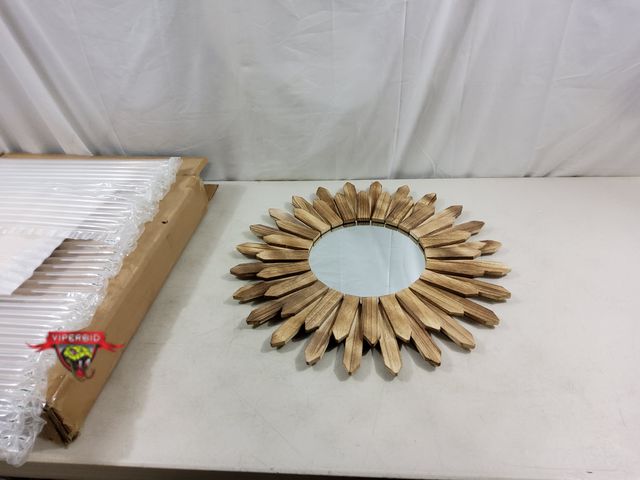 Lot 7-123430 - New! 22" Dia. Wood framed decorative mirror.