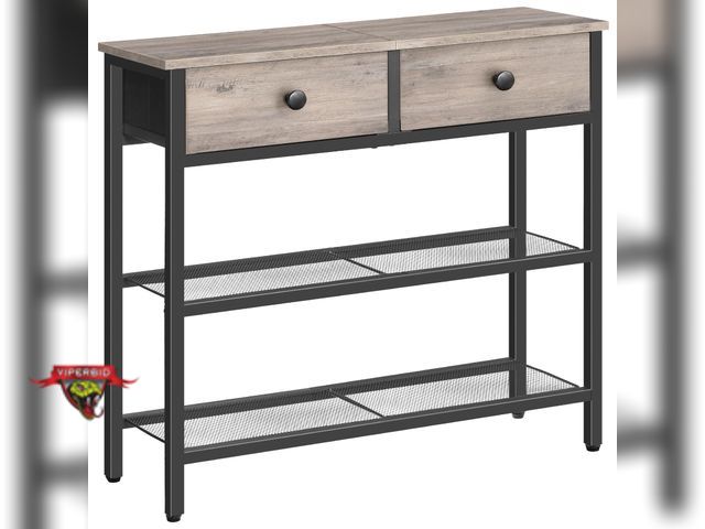 Lot 7-132998 - Hoobro 29.5-inch Behind Narrow Table with Fabric Storage Drawers. Missing 1 small bolt. 9.4"D x 29.5...
