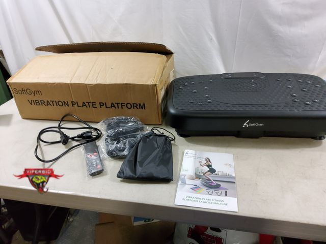 Lot 7-133639 - Softgym Vibration Plate with Resistance Bands and Remote. Tested and works.
