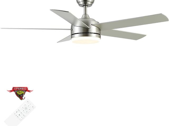 Lot 7-133705 - YUHAO 52 Inch Brushed Nickel Ceiling Fan with Light and Remote Control.