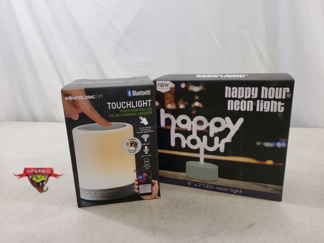 Lot 7-134743 - New! SoundLogic XT Bluetooth touchlight. Touch controlled color changing speaker ( 5"H) and a Happy ...