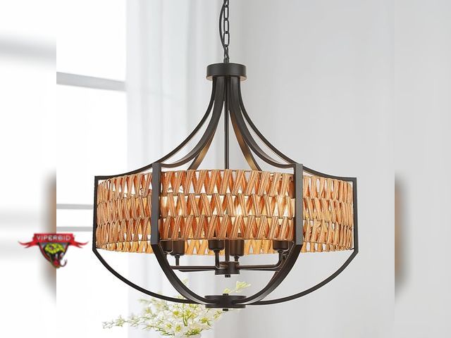 Lot 7-131135 - Retail value $149! Refice 25.6" Rattan Chandelier, 6-Light Boho Chandelier with Natural Woven Reed S...