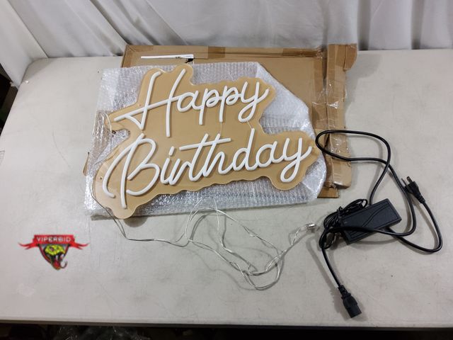 Lot 7-134955 - LED "Happy Birthday" Sign. Tested to power on. (22"W x 17"T)