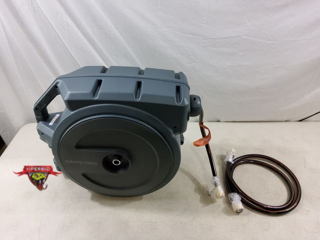 Lot 7-132767 - Retail value $140! Giraffe Tools Retractable Garden Hose Reel 1/2 Inch x 130 ft. Wall mounted.