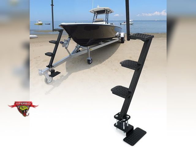 Lot 7-130416 - Aupar Heavy-Duty 4-step Boat Trailer Steps with Safety Grab Handle, Non-Slip Surface, Trailers Tongu...