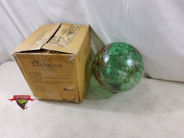 Lot 7-133135 - Sunny Daze 10" Green artistic glass grazing globe.