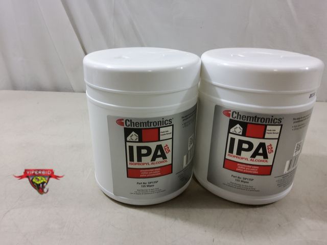 Lot 7-134280 - New! (2) Containers of 125 Wipes - Chemtronics IPA 125 presaturated wipes. Part no. SIP125P.