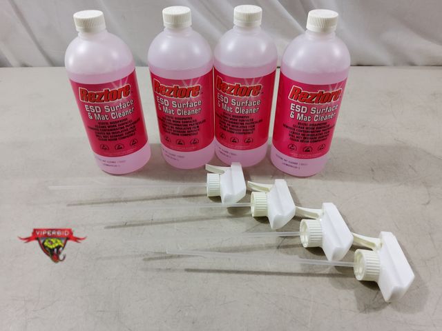 Lot 7-132491 - New! (4) 32 oz. Bottles of Desco Reztore ESD Surface &amp; Mat Cleaner with sprayers.