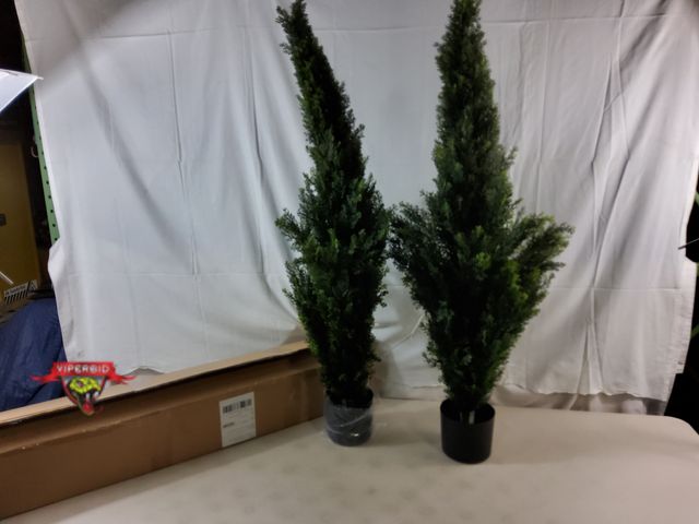 Lot 7-123693 - Retail $83! New! Set of 2 - Artificial 4 ft. potted cedar topiary. Model AA02314-2.