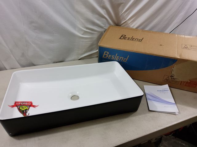 Lot 7-130919 - Beslend ceramic bathroom vessel sink (24-1/8" x 13-3/4" x 4-1/2"H)