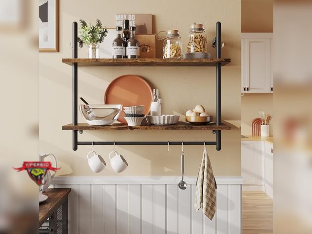 Lot 7-132726 - Lightly used. Bestier 2-tier floating shelf. Model H5001080. Width: 31” x Height 25” x Deep 9.4".