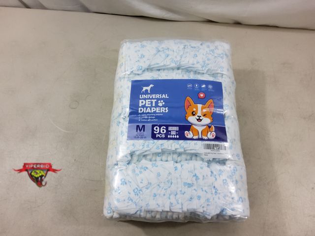 Lot 7-130127 - New! Pack of 96 - Universal disposable pet diapers. Size: M (15.8-20")