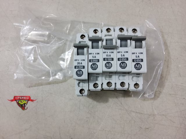 Lot 7-133241 - (5) Allen Bradley 14920CB1 Circuit breakers. (3) 5A, (1) 15A and (1) 20A.
