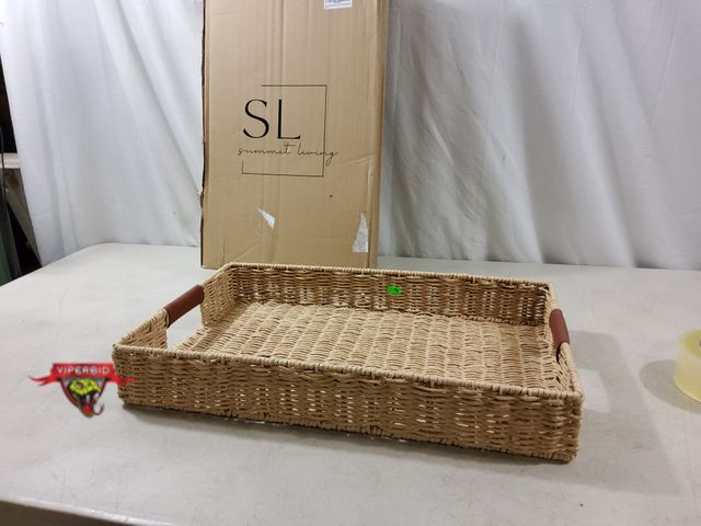 Lot 7-134589 - Summit Living handwoven Multipurpose Rectangle Rattan Tray.  20” x 12” X 3"H.