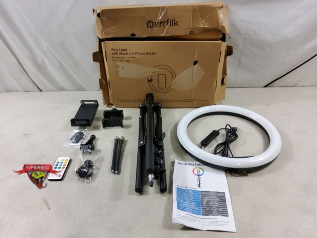 Lot 7-134163 - Herrfilk ring light with stand and phone holder.