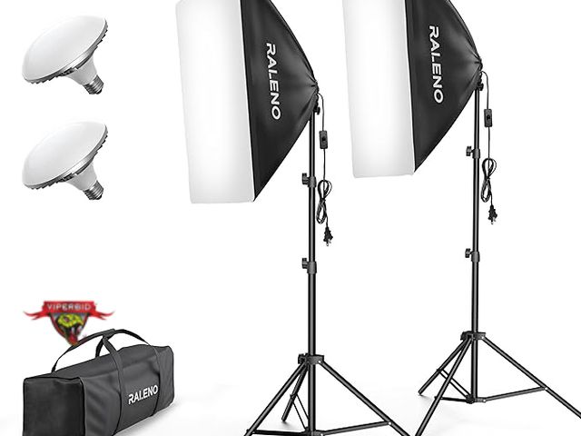 Lot 7-130841 - Set of 2 - Raleno softbox light kit with bulbs.