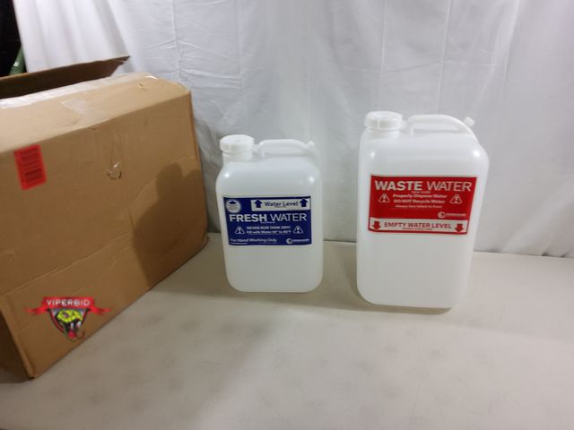 Lot 7-131325 - New! Ozark River Mfg. Co. Fresh Water and Waste Water 5-Gallon containers.