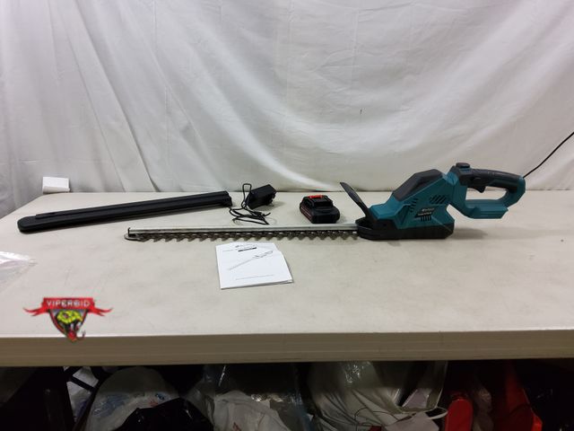 Lot 7-130395 - Used. DocSmart cordless lithium battery hedge trimmer with battery and charger. Tested- Blade moves....