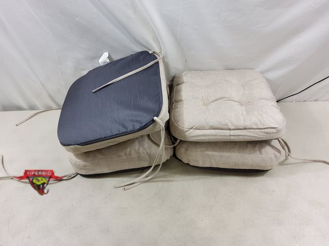 Lot 7-130787 - (4) Uholstered seat cushions with ties. 16-1/2" X 16".