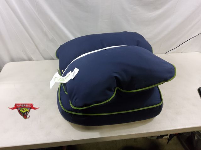 Lot 7-131419 - Retail value $57! Threshold Velvet Piped Barrel-Back Deep Seat Cushion Set Navy/Green. Chair Seat Cu...