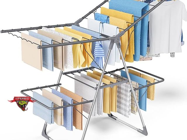 Lot 7-130765 - Sakugi Clothes Drying Rack, Foldable 2-Level Laundry Drying Rack with Height-Adjustable Wings. 55.5"...