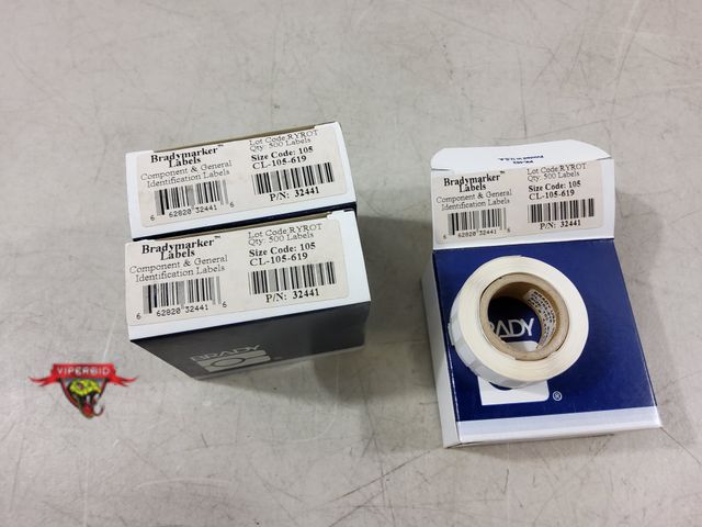 Lot 7-132615 - New! (3) Boxes of 500 - Brady Bradymarker printer labels. Part no. CL-105-619 / 32441. . Measuring 0...