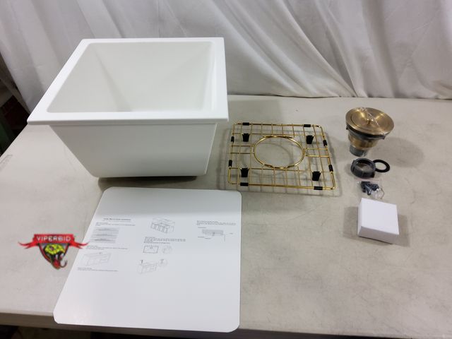 Lot 7-132812 - Granite stone sink with accessories. Overall dimensions: 15" X 15" X 9"H.