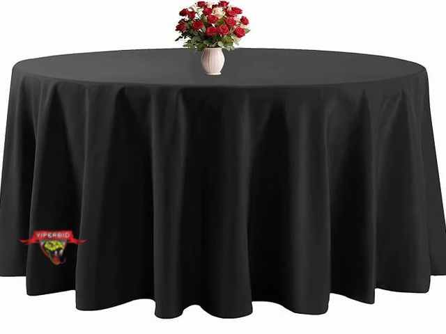 Lot 7-135857 - (10) Surmente Satin Black Tablecloths. (132"diameter)