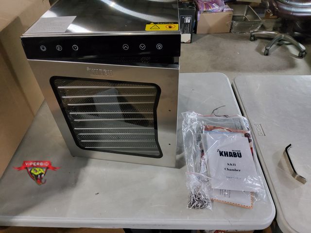Lot 7-133997 - Kalahari Khabu KK11 Stainless Steel Biltong Box Food Dehydrator and Drying Chamber– Large 10 Trays. ...