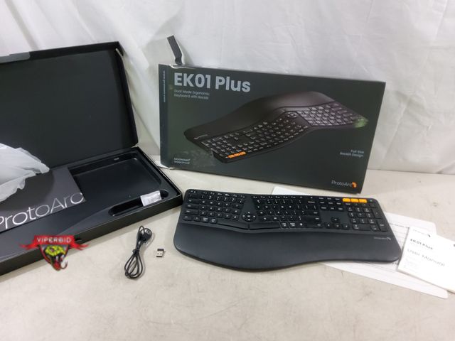 Lot 7-133791 - ProtoArc EK101 Plus dual mode ergonomic keyboard with backlit. Connection Type: Wireless 2.4G + Blue...