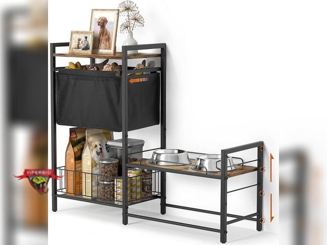 Lot 7-134105 - Elevated dog bowl stand with food / toy storage.