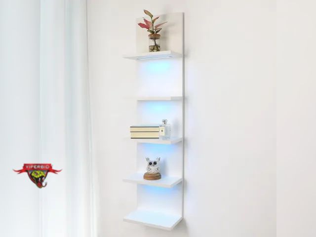Lot 7-130543 - 5-Tier floating shelf with rgb lights and remote. 11.82"D x 7.1"W x 47.28"H.