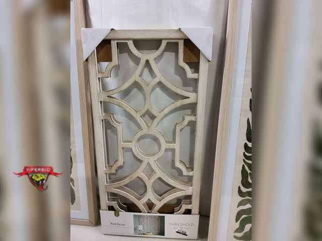 Lot 7-131576 - 2-Piece Wood Wall Decor ( 11-3/4" X 23-3/4") and 2 Framed wall art (12" X 28"). Note: back paper tor...