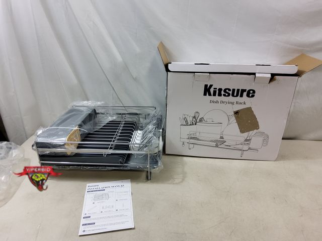 Lot 7-133155 - New! Kitsure Dish Drying Rack. (13"W x 17"L x 6"T) With Extendable Tray, Cutlery Holder, and Cup Hol...