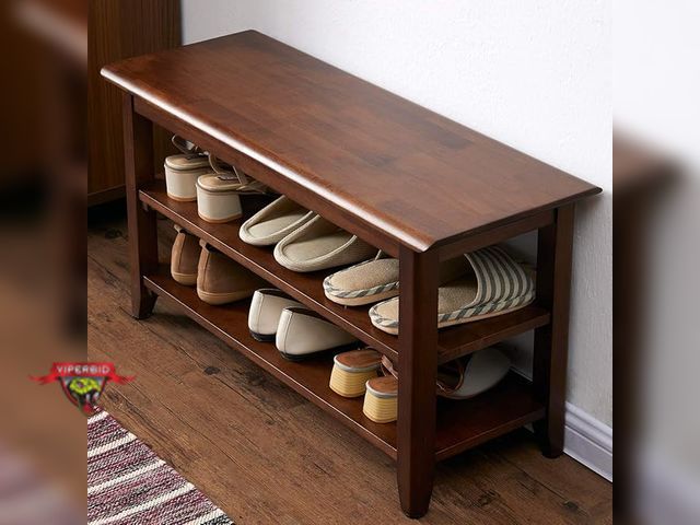 Lot 7-131878 - Storage Bench / Wooden Shoe Rack Bench / Entryway Bench. 11.8"D x 31.5"W x 16.5"H.