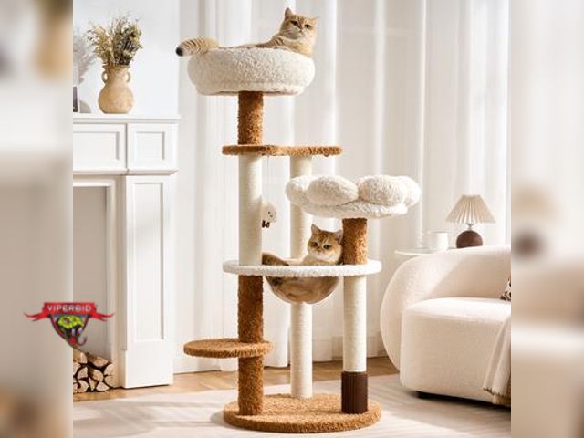 Lot 7-133350 - 50.5" Cat tree tower with scratching posts, fuzzy flower bed and acrylic capsule.