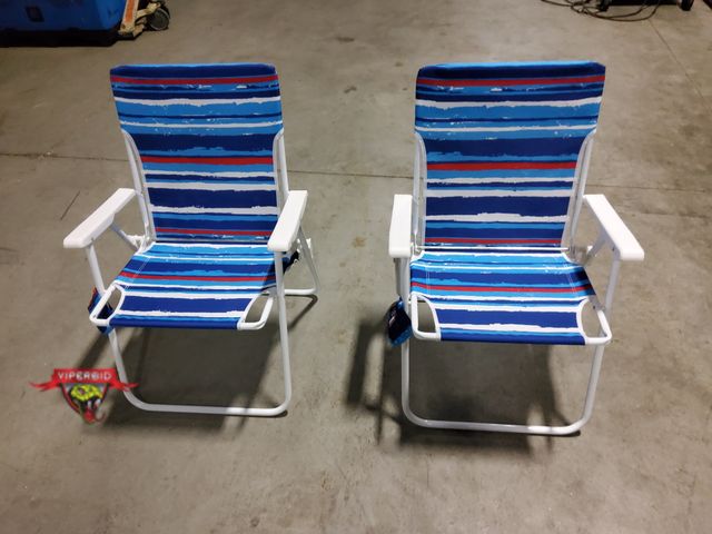 Lot 7-135872 - (2) SunnyFeel folding chairs. Lightly used. Note: Chairs have light rust color on frame and plastic.