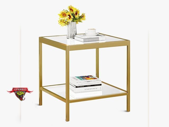Lot 7-123642 - Cafom 2-Tier Table with Tempered Glass Top. 20"D x 20"W x 22"H