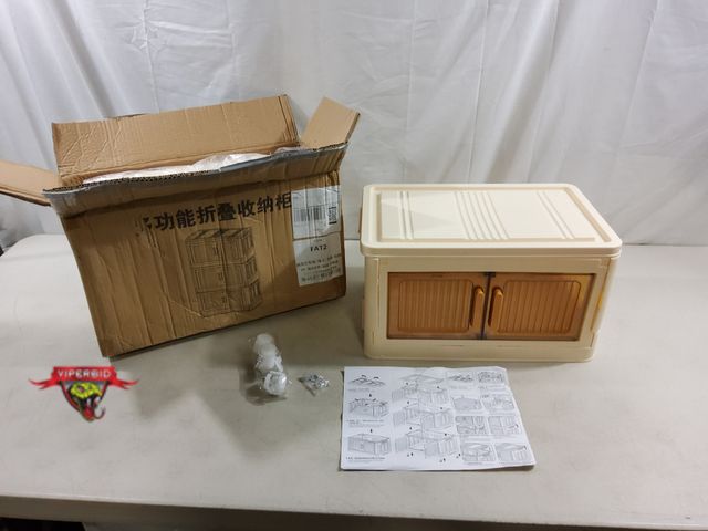 Lot 7-123460 - Rolling 3 bin stackable storage bin unit with doors. 14-1/2" X 10-1/2"D X approx. 27-1/2"H.