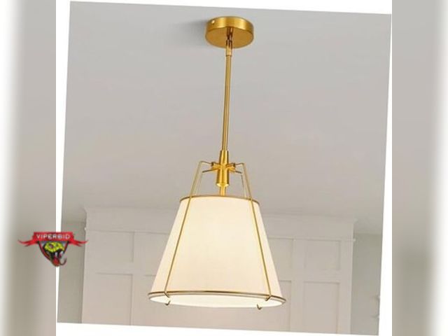 Lot 7-134938 - Modern Pendant Light Fixtures with 13" Off-White Linen Fabric Shade. Model JP-5108-1