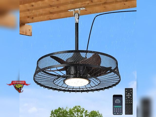Lot 7-134449 - Mnikope 22" Dia. Waterproof plug-in Ceiling fan with light and remote.