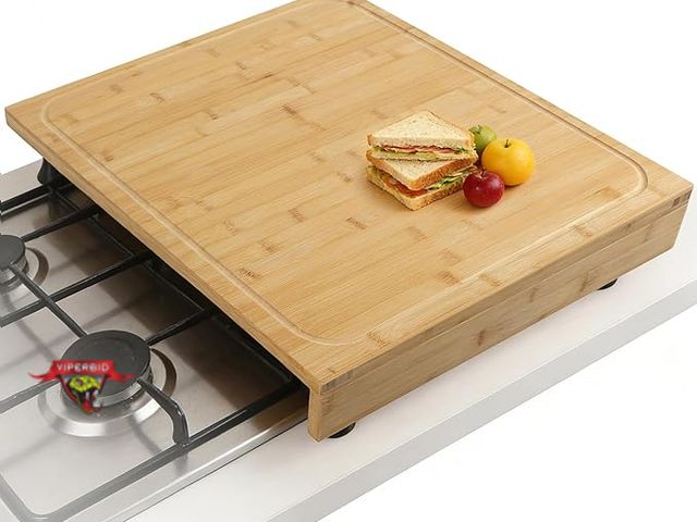Lot 7-130860 - Bamotto Craft Bamboo 20 x 22 Inch Bamboo Cutting Board, Stovetop Cover and Over-the-Sink Board with ...