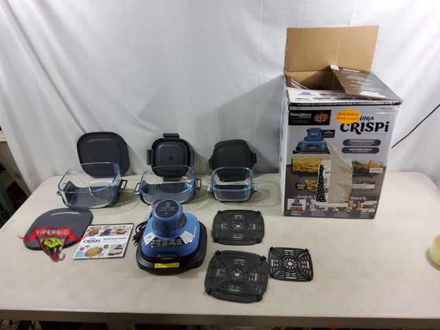 Lot 7-134036 - Box has sticker that says refurbished. Tested - Heats. Ninja Crispi Glass Air Fryer, 4-in-1. Include...