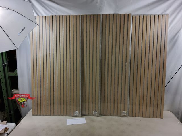Lot 7-131366 - New! (4) Olanglab wood slat acoustic wall panels. 3-Sided finish. 47.24" X 23.62" Each.