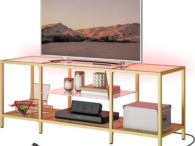 Lot 7-132442 - Hoobro TV Stand with LED Lights and Power Outlets for TVs up to 65". Model 145UDS01. 55.1 x 15.7 x 2...