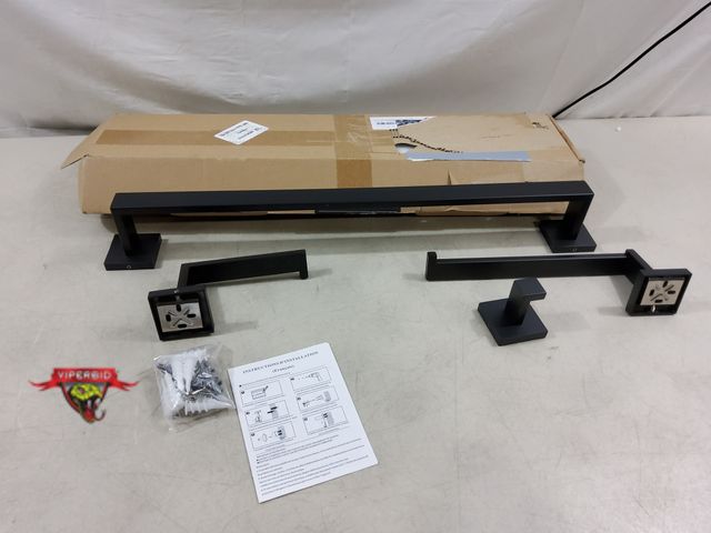 Lot 7-130559 - 4-Piece black bathroom accessory set.