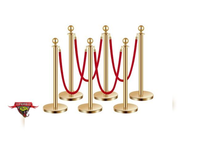 Lot 7-134857 - Vevor Stanchion crowd control set. Includes 6 posts and (4) Red velvet rope.